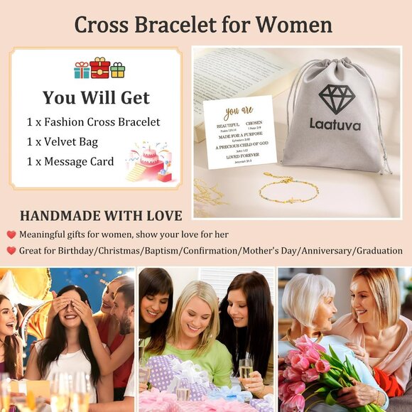 Elegant Christian Cross Bracelet with Inspirational Card - 6.5 to 8.5 Inches - Picture 7 of 7